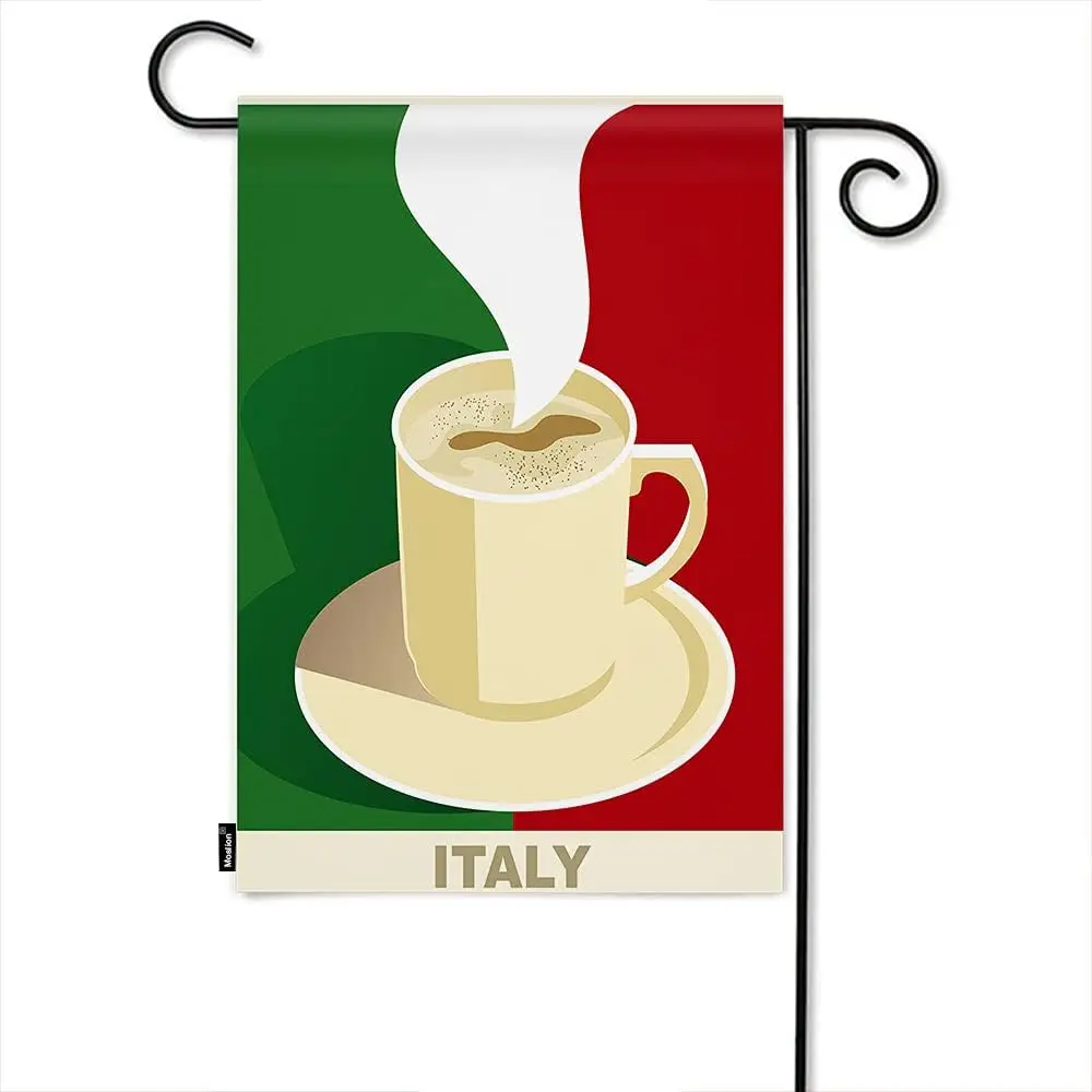 Coffee Garden Flag Italy Espresso Cappuccino with Italian Flag Flags Double-Sided Banner Welcome Yard Flag Outdoor Home Decor. L