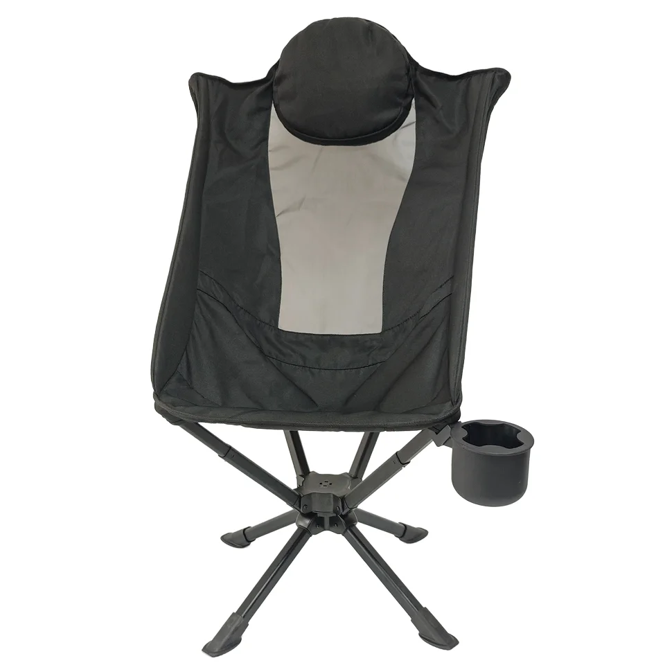 High Back Swivel Folding Chair Outdoor Camping Aluminum Alloy Modern Design With Silicone Cup Holder And Pillow For Beach Use