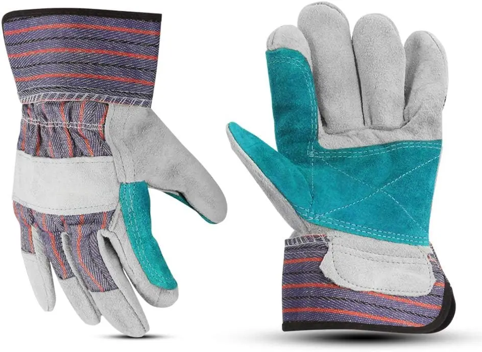

Men's & Women's Cowhide Leather Work Gloves with Split Palm and Rubber Cuff for Safety