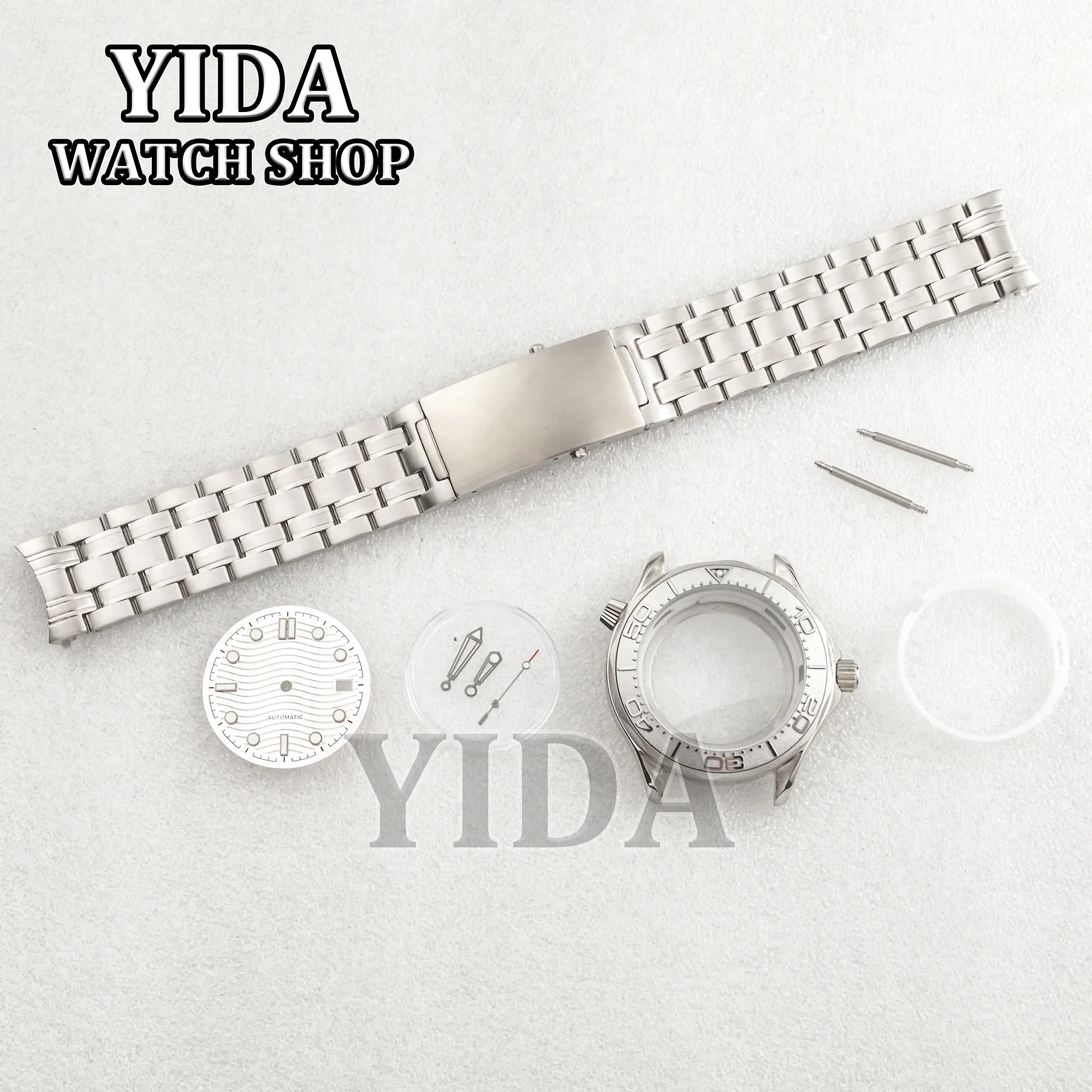 For Seamaster 300 Case Bracelet Green Luminous 31mm Dial Hands Bezel Ring Cover 316L Stainless Steel 41MM case fit NH35 Movemnet