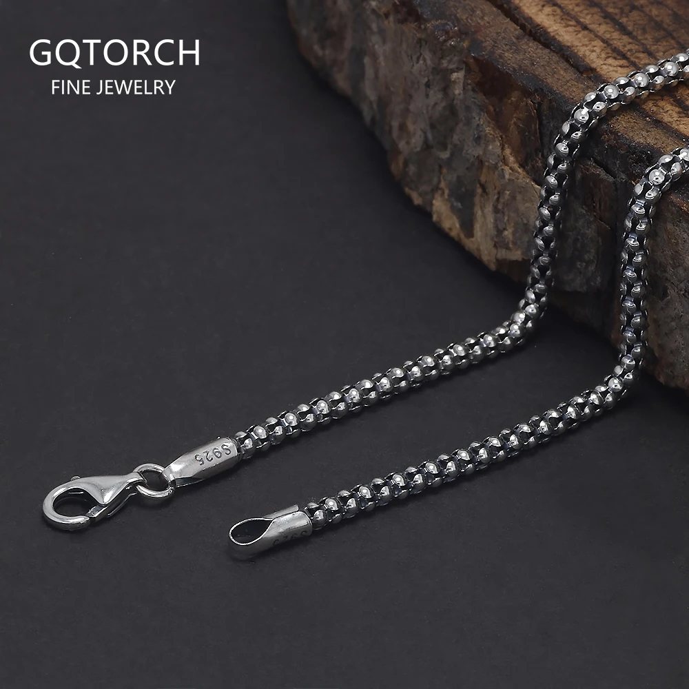Real Solid 925 Sterling Silver Jewelry Scales Popcorn Chain Necklace For Women And Men Vintage Type 16 18 20 Inch