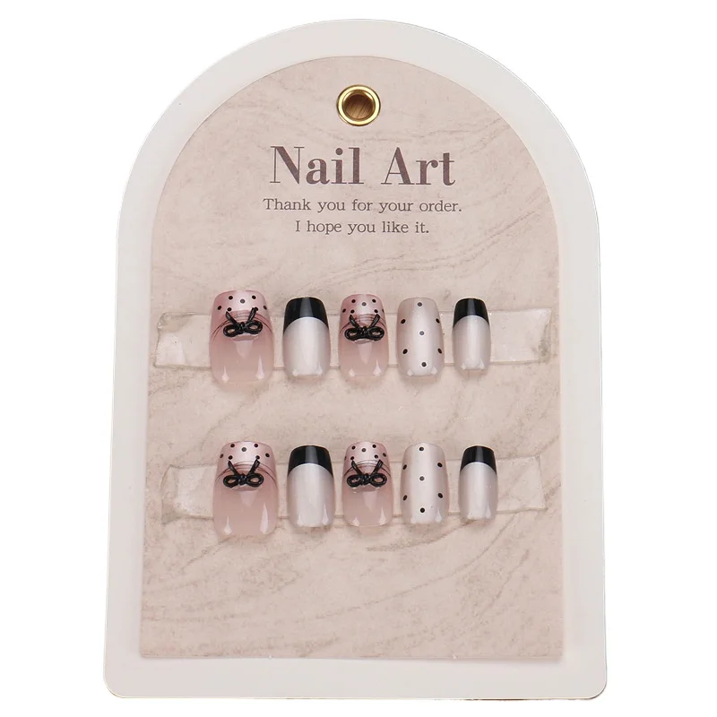 

Носите ногти, чистый черный горошек ручной работы, бант, кошачий глаз, чистая атмосфера желания, наклейка для дизайна ногтей