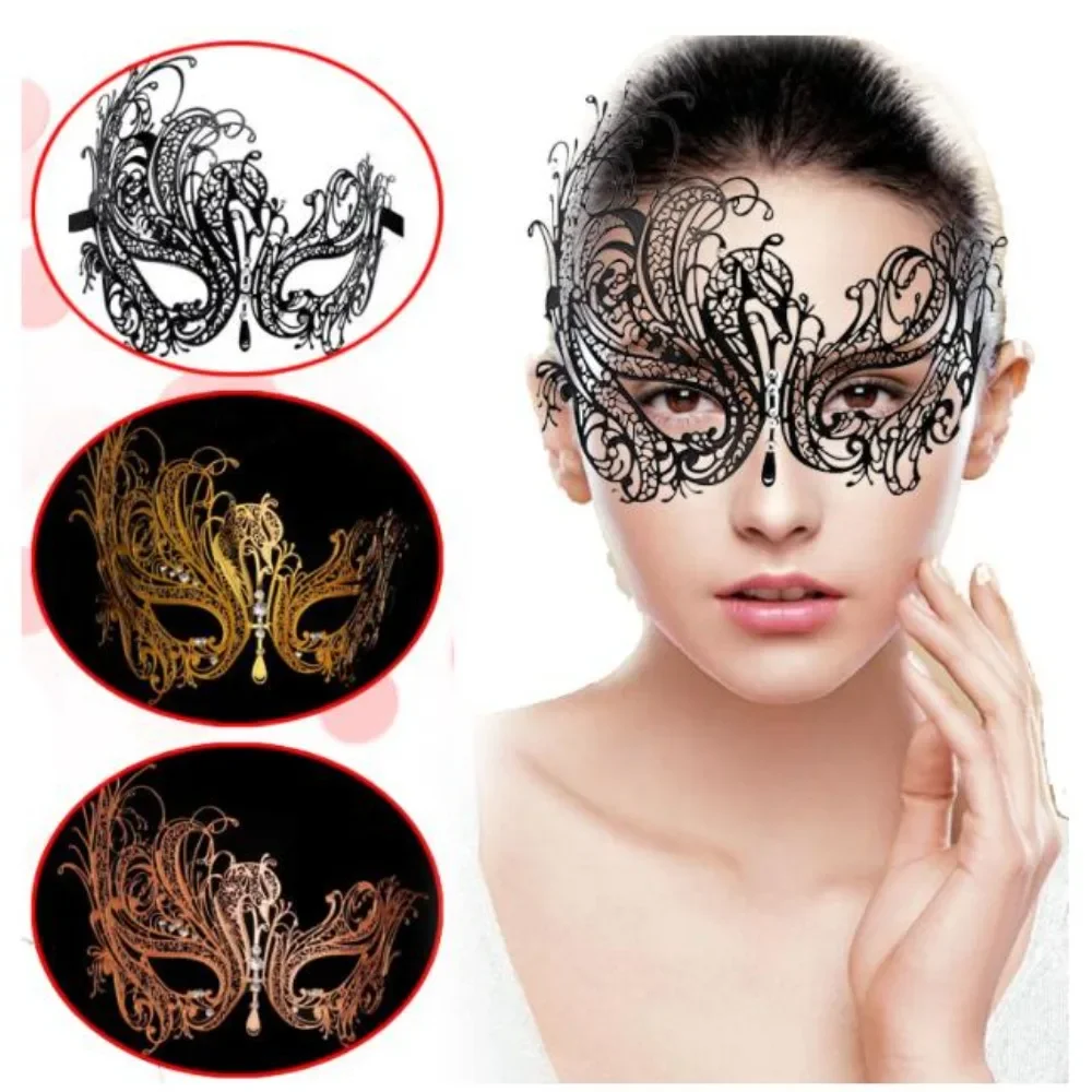 High Grade Metal Diamond Masks Half Face Women Rose Gold Iron Mask Dance Bar Nightclub Mask