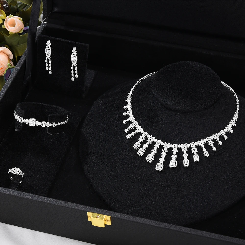 

GODKI Trendy Fashion 4PCS Luxury Waterdrop Indian Jewelry Sets For Women Wedding Party Indian Dubai Bridal jewelry Sets