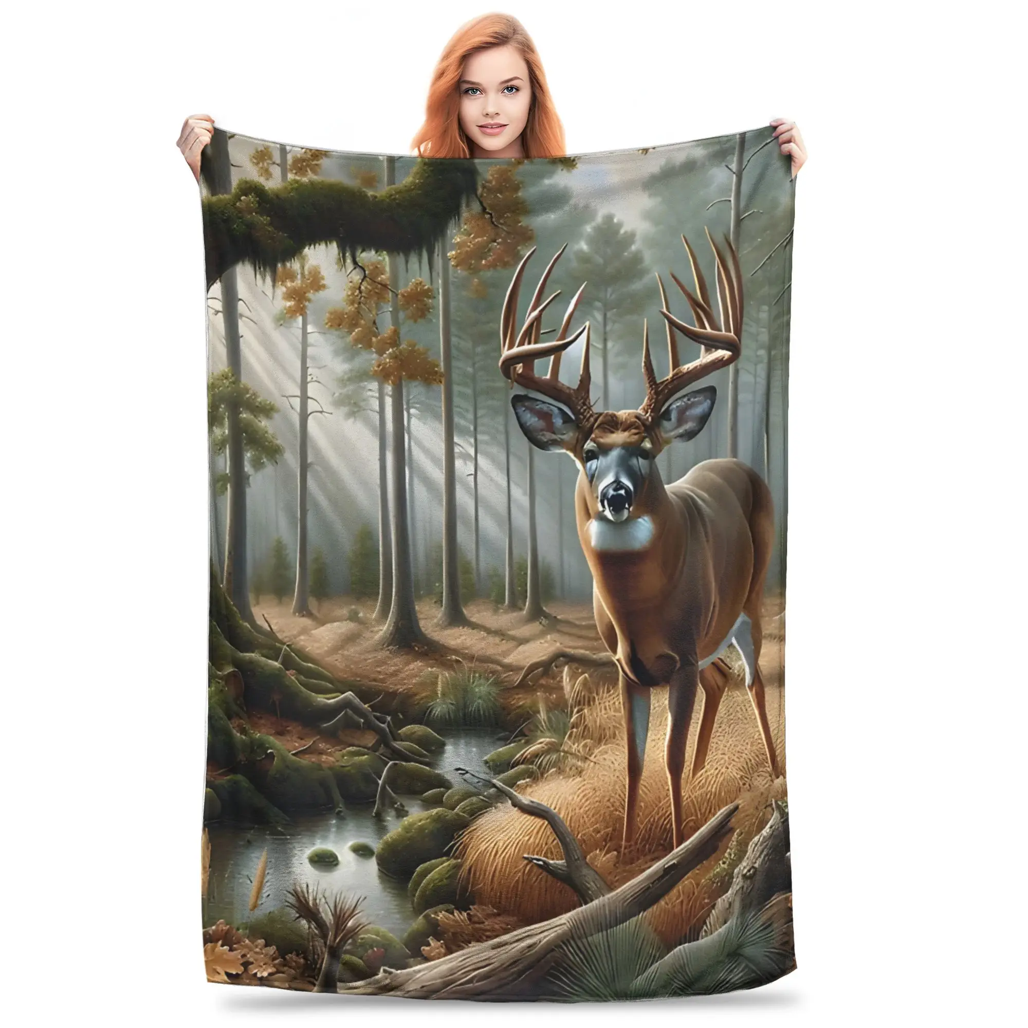 1PC Home Cutecore Whitetail Deer Hunting  Blanket Super Cosy Plush Home Living Room Sofa halloween