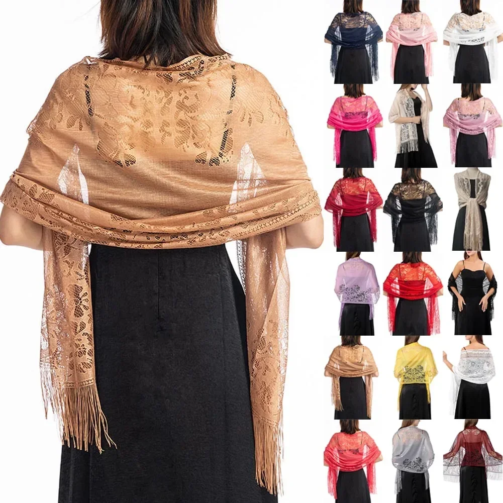 Fashion Women\'s Lace Sheer Tassels Evening Dress Shawl Hollow Bridal Bridesmaid Boleros Wraps Mesh Wedding Capes Party Shawls