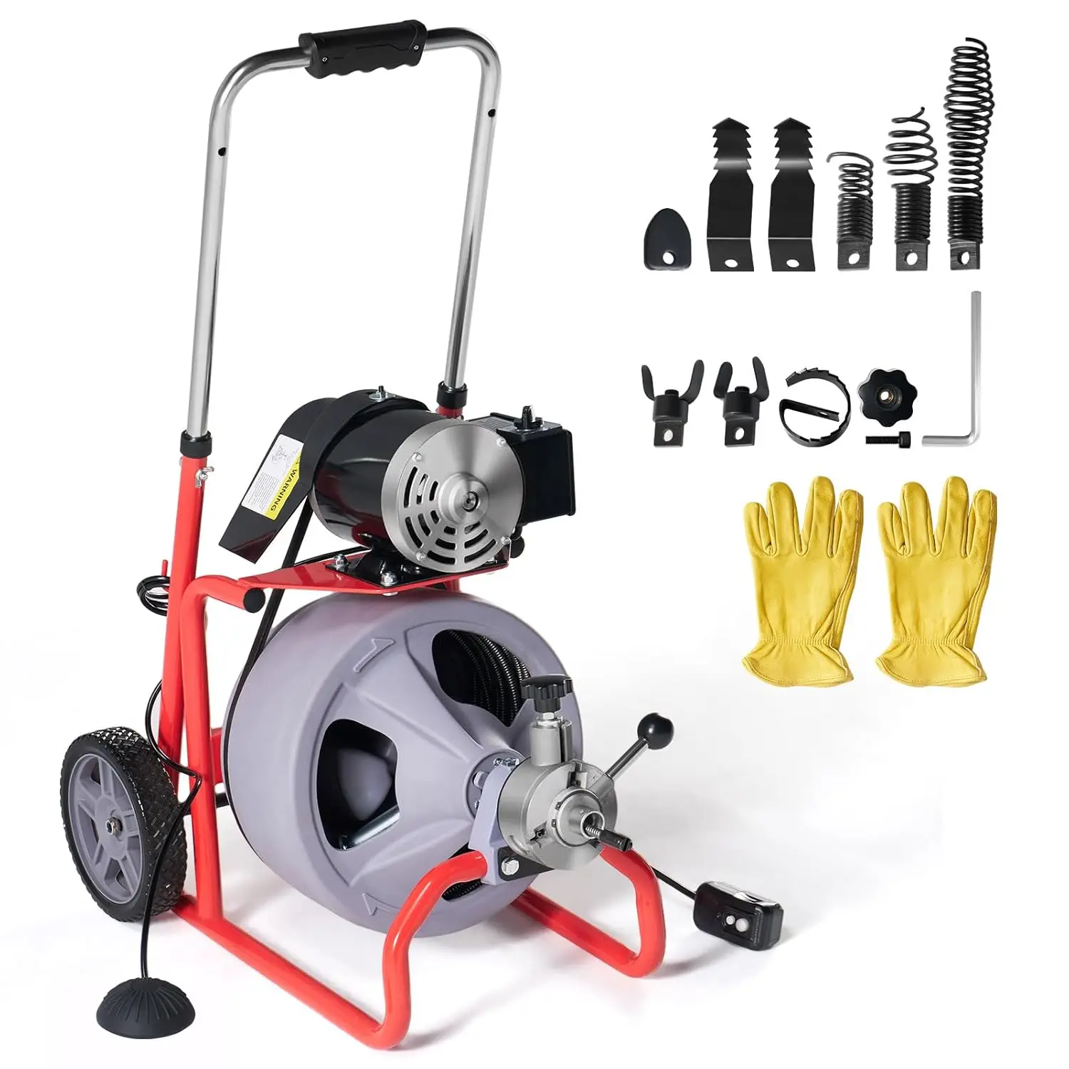 

Электрический дренажный очиститель 75 футов x 3/8 дюйма с автоматической подачей и 9 резаками, канализационный змеиный шнек для труб диаметром 1–4 дюйма, по индивидуальному заказу