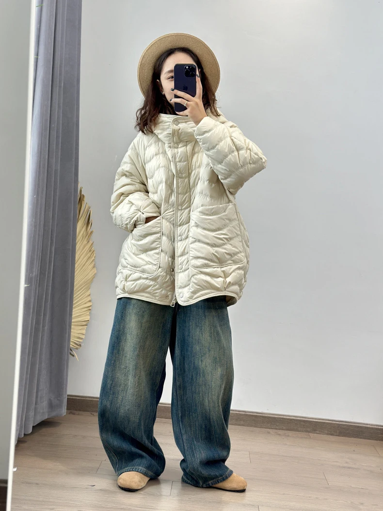 Schinteon Women 90% White Duck Down Jacket Casual Loose Over Size Autumn Winter Light Outwear with Hood Top Quality Coat 2026