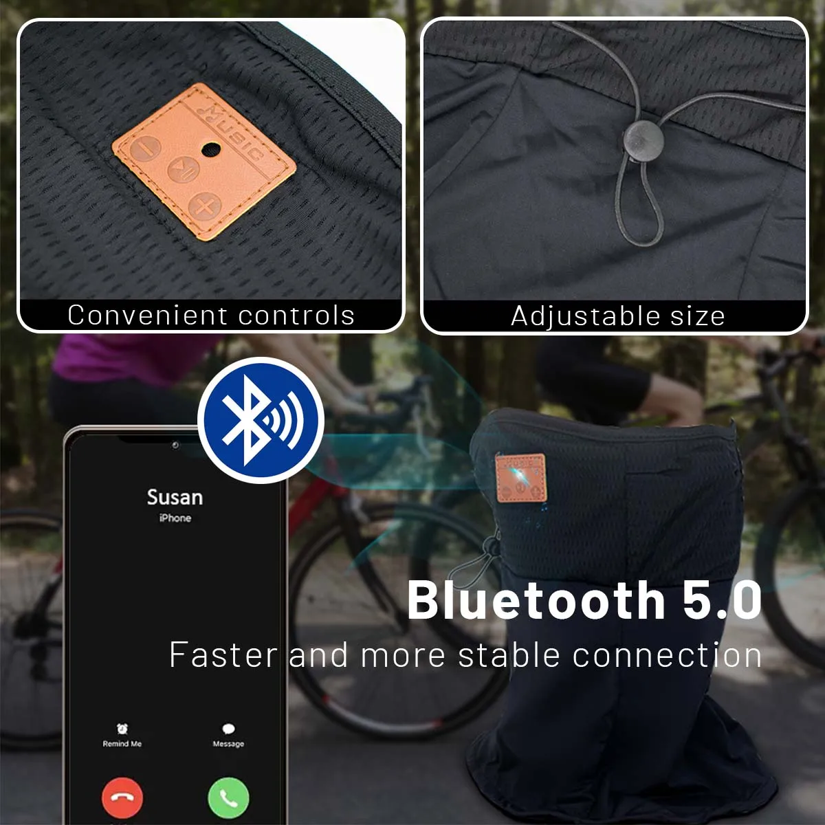 Bluetooth-наушники для езды на велосипеде на открытом воздухе, спортивная солнцезащитная мягкая маска для лица, беспроводная стерео музыкальная гарнитура, громкая связь для бега