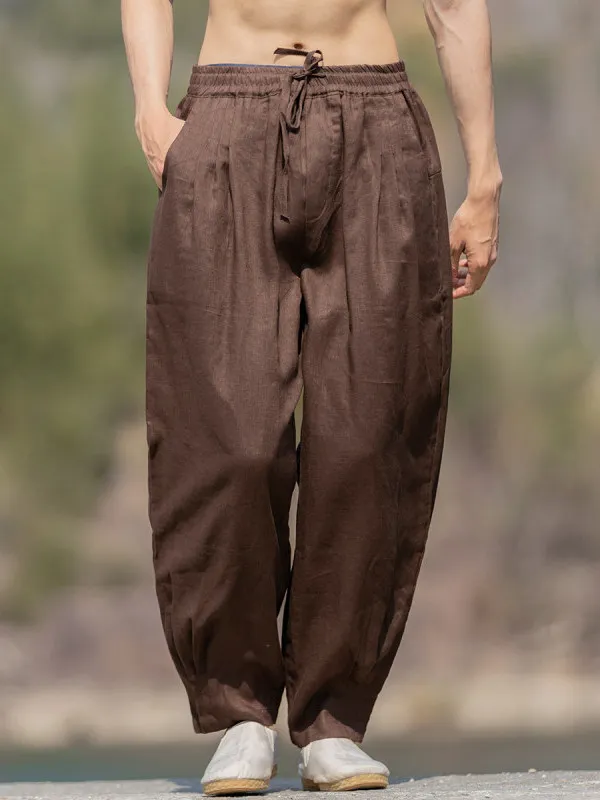 

100% льняные мужские брюки свободного кроя, укороченные, летние, тонкие, повседневные, дышащие, комфортные, широкие, в стиле Харадзюку