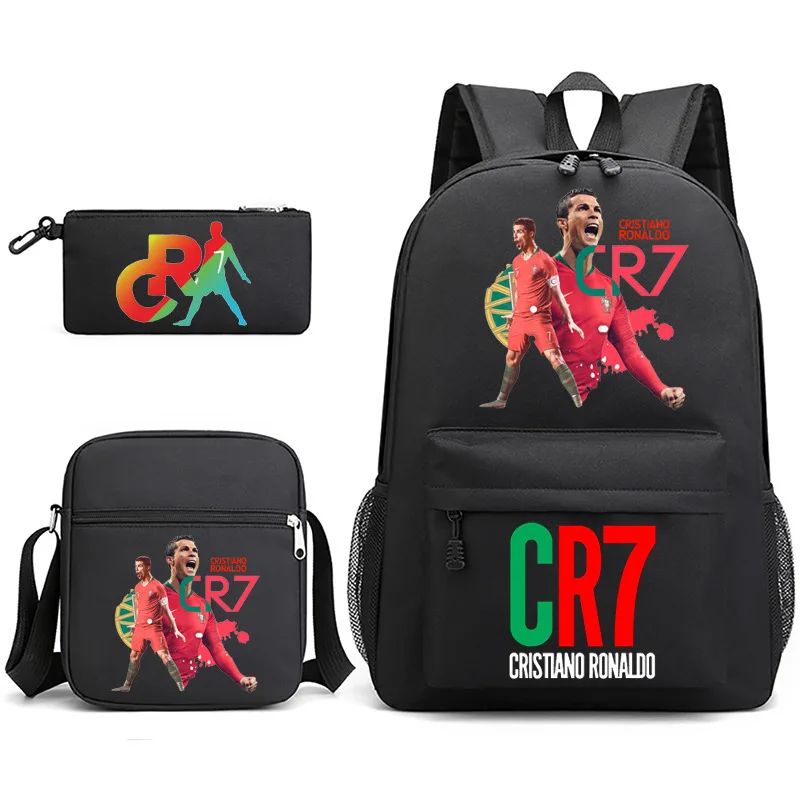 Football Ronaldo CR7 Backpack 3pcs/set School Bags for Girls Boy Laptop Travel Knapsack Women Rucksack Shoulder Bags Pen Case