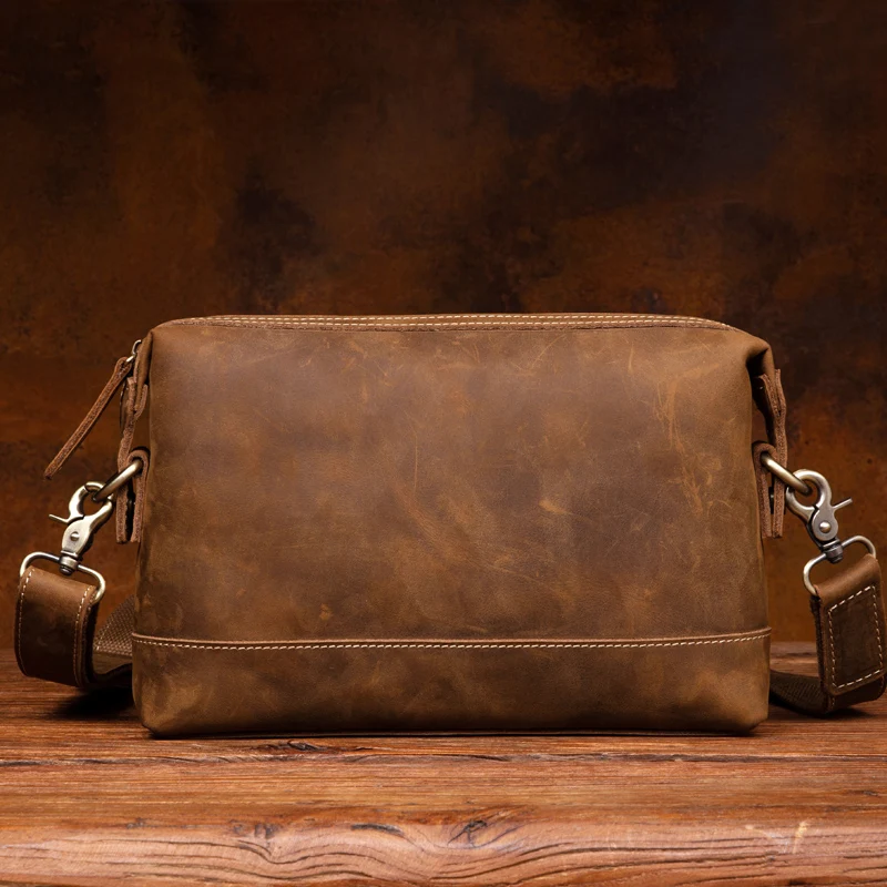 Multifunctional clutch Baotou layer cowhide men's bag horizontal leisure shoulder bag retro zipper leather crossbody bag