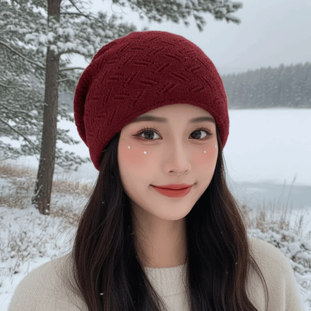Loose Knitted Hat Elastic Slouchy Beanie Hat Soft Thickened Winter Knit Cap Breathable Ribbed Ear Protection Skullcap Teenagers