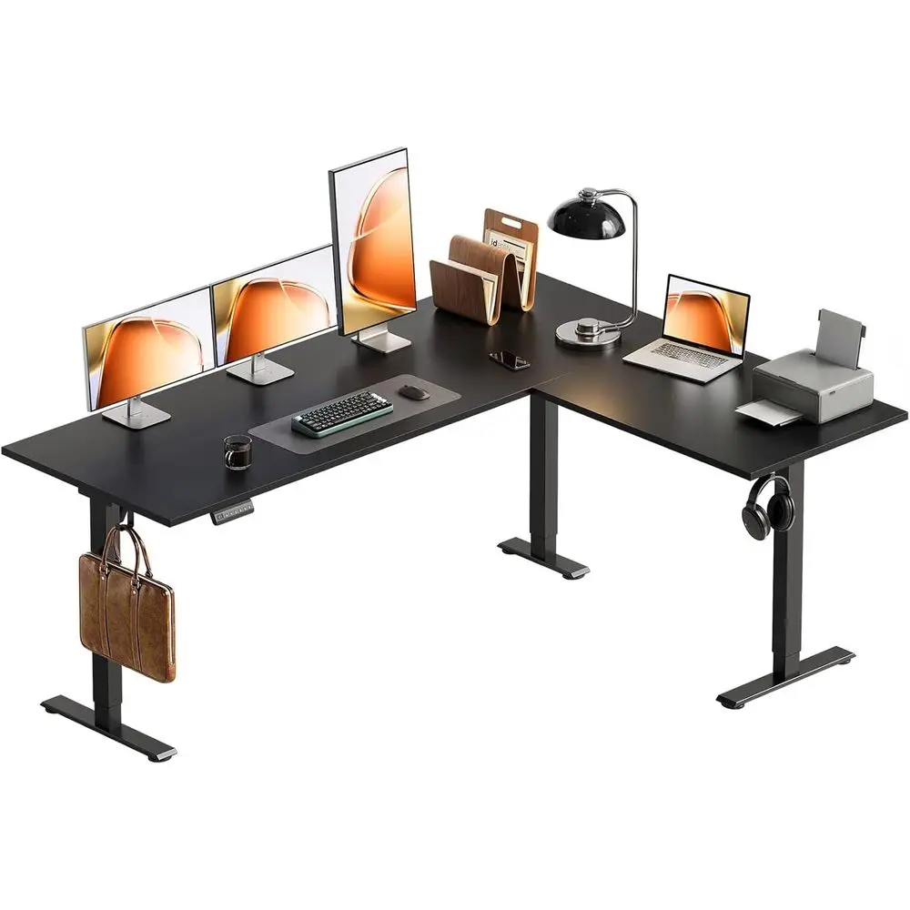 

63 Reversible L-Shaped Electric Height-Adjustable Desk, Ergonomic Standing Desk for Home or Office, Large Computer Table, Black