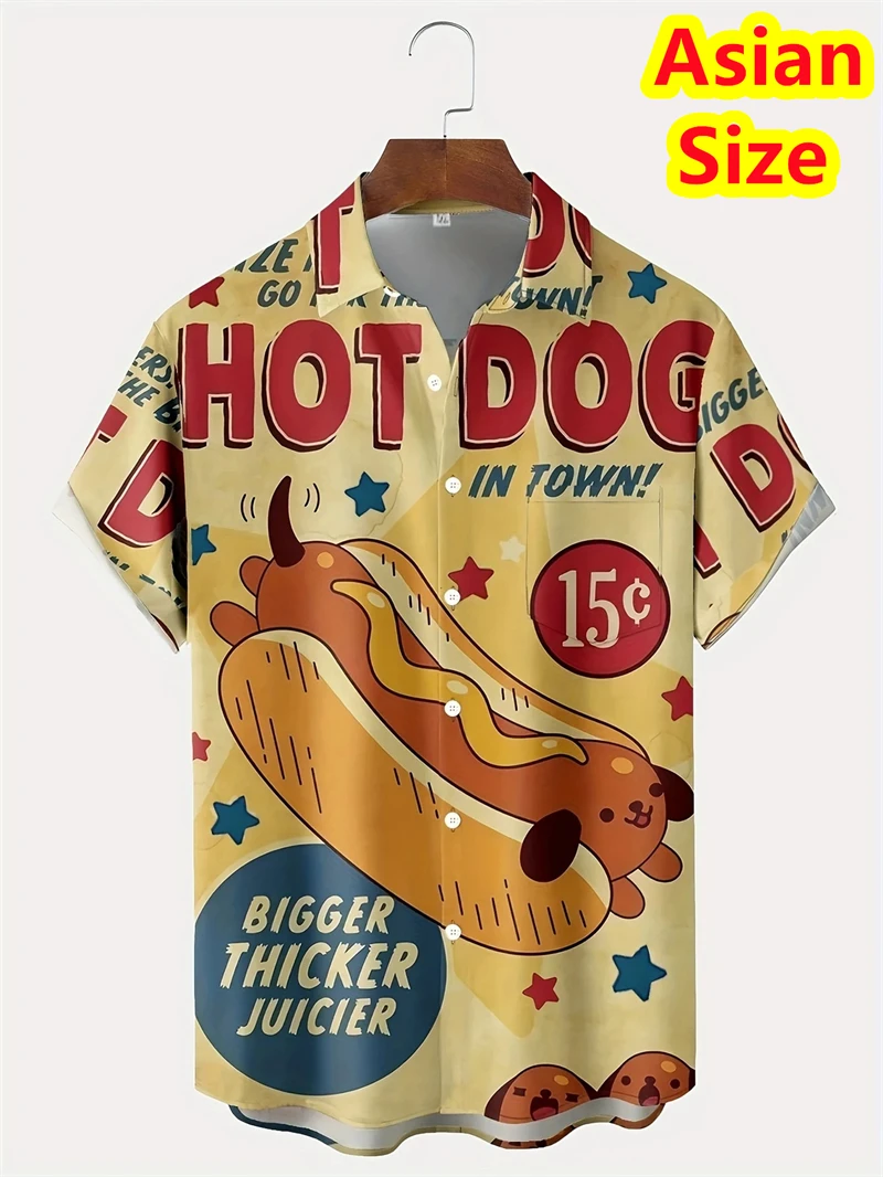 

New Men's Beer Hamburger Hot Dog Hawaii Printed Shirt Short Sleeve Aloha Fashion Men Shirt Tee Summer Female Clothing Blouses