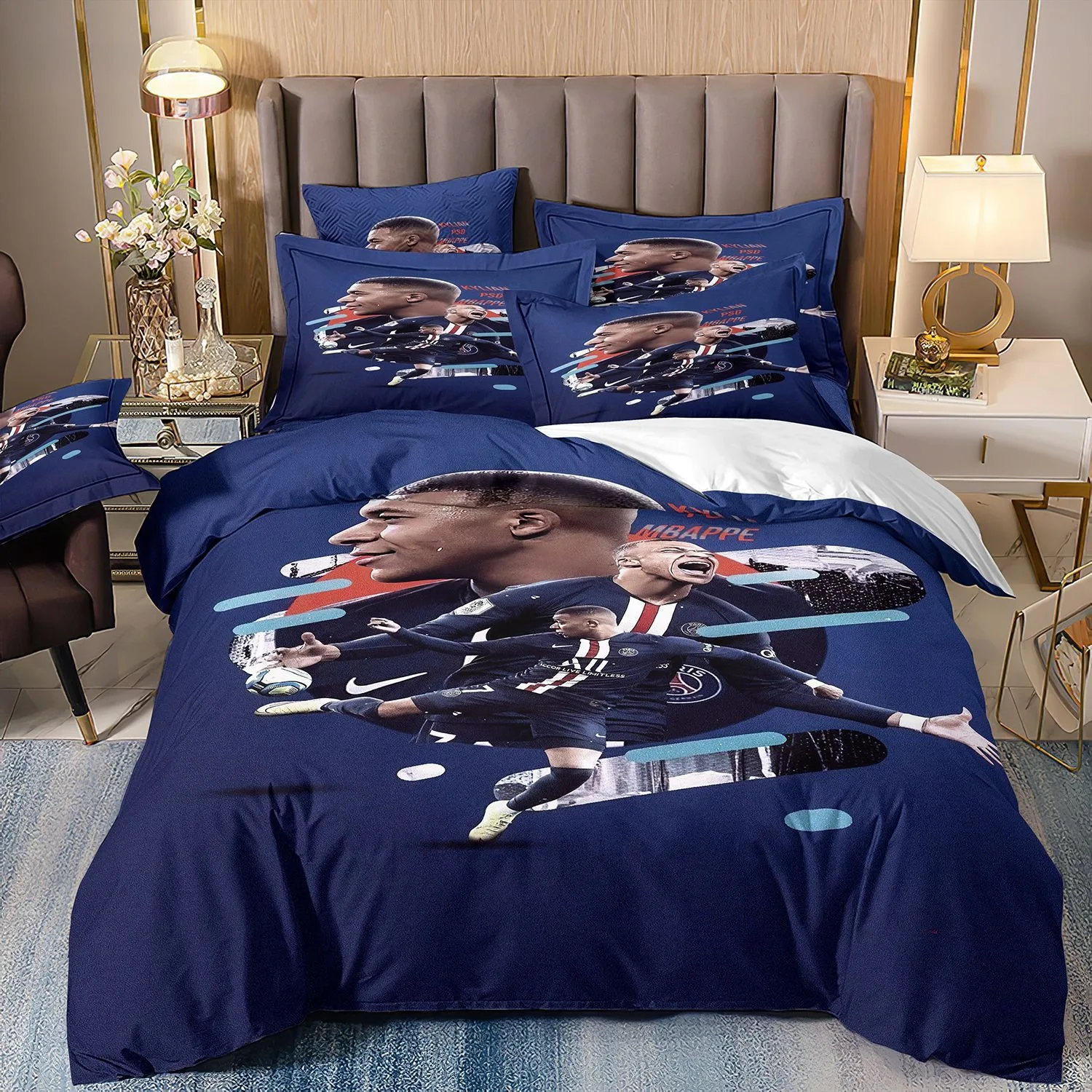 K-Kylian Mbappé Bedding Set Football Star Bedding 2/3pcs Sets Duvet Cover Anime Bedroom Bedclothes Pillowcases