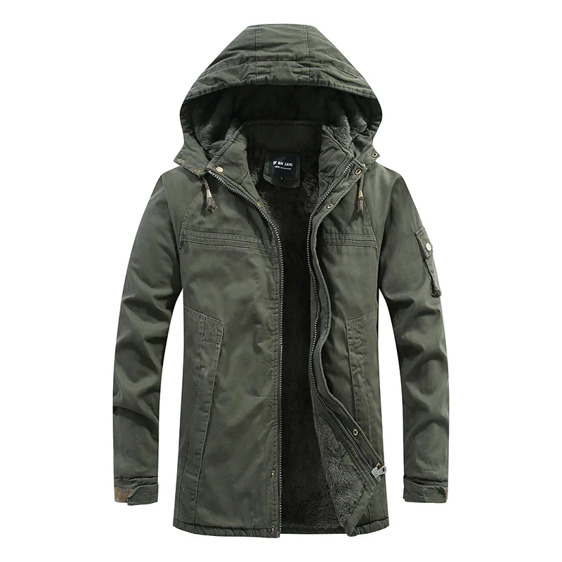 Men's Mid-Length Hooded Cotton Jacket Loose Stand-Up Collar Autumn Winter New for Young Men