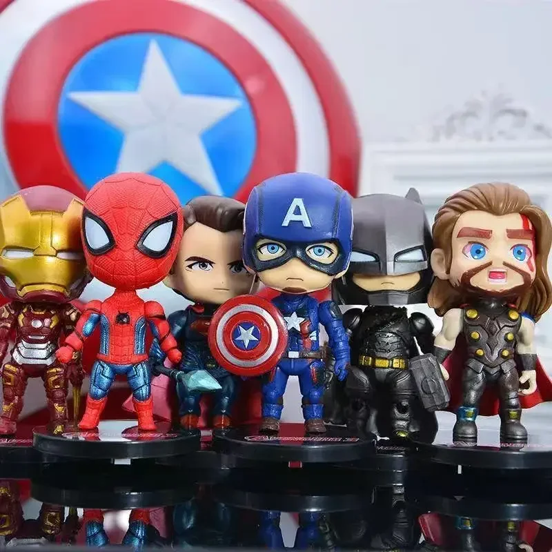 The Avengers Q Version 10CM Anime Figures Super Hero Spiderman Iron Man Batman Captain America Thor Model Doll Toy Kids Gifts