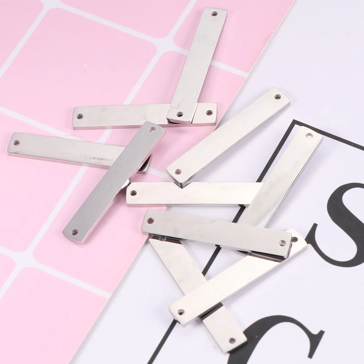 

10 Pcs Dual Hole Connector Metal Pendants Jewelry Accessories DIY Making Hanging Ornaments Silver Rectangle Stainless Steel