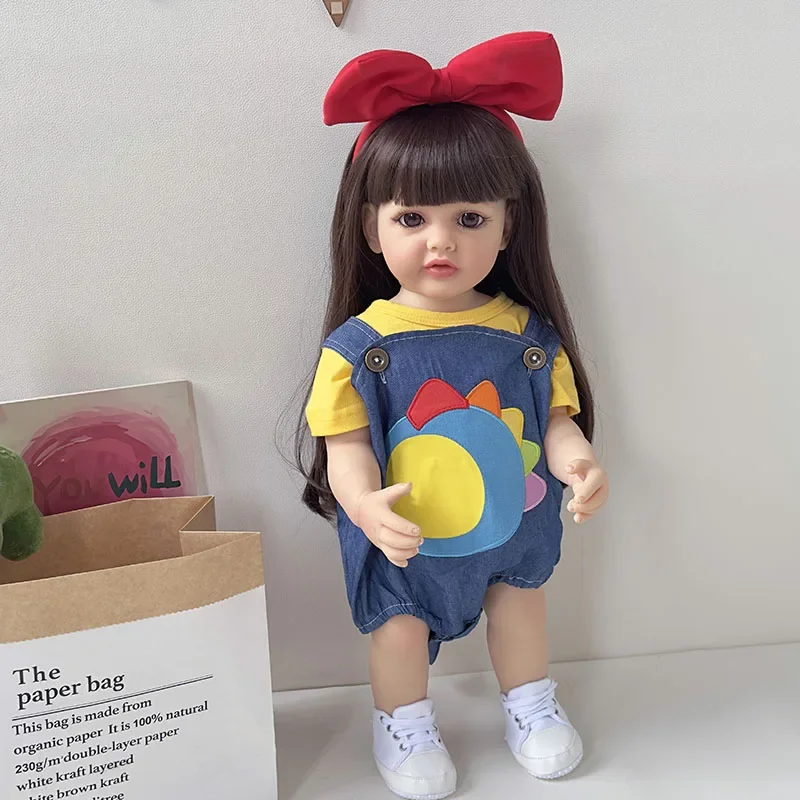 

55cm Full Body Newborn Soft Silicone Vinyl Reborn Toddler Girl Doll Princess Betty Lifelike Real Baby with Long wig Hair