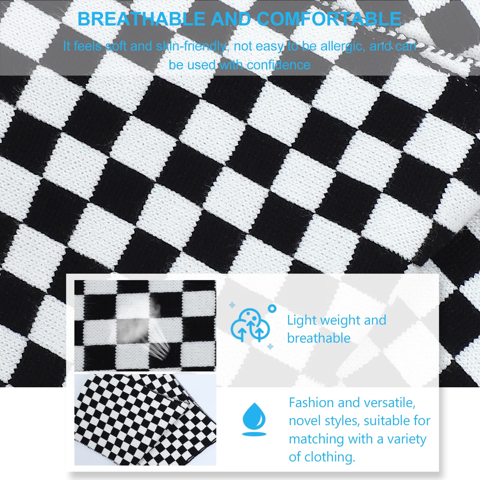 

1Pcs Women Black White Chessboard Pattern Scarf Yarn Shawl Lightweight Breathable Sunshade Cover Fashion Plaids Shawl