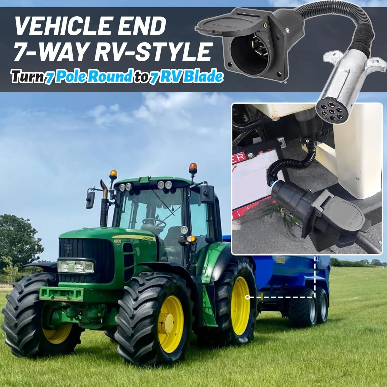 7 Pole Round to 7 Way RV Blade Trailer Connector Plug 7 Pin Round to 7 Pin Flat Adapter for Tractor Towing Trailer Wiring Harnes