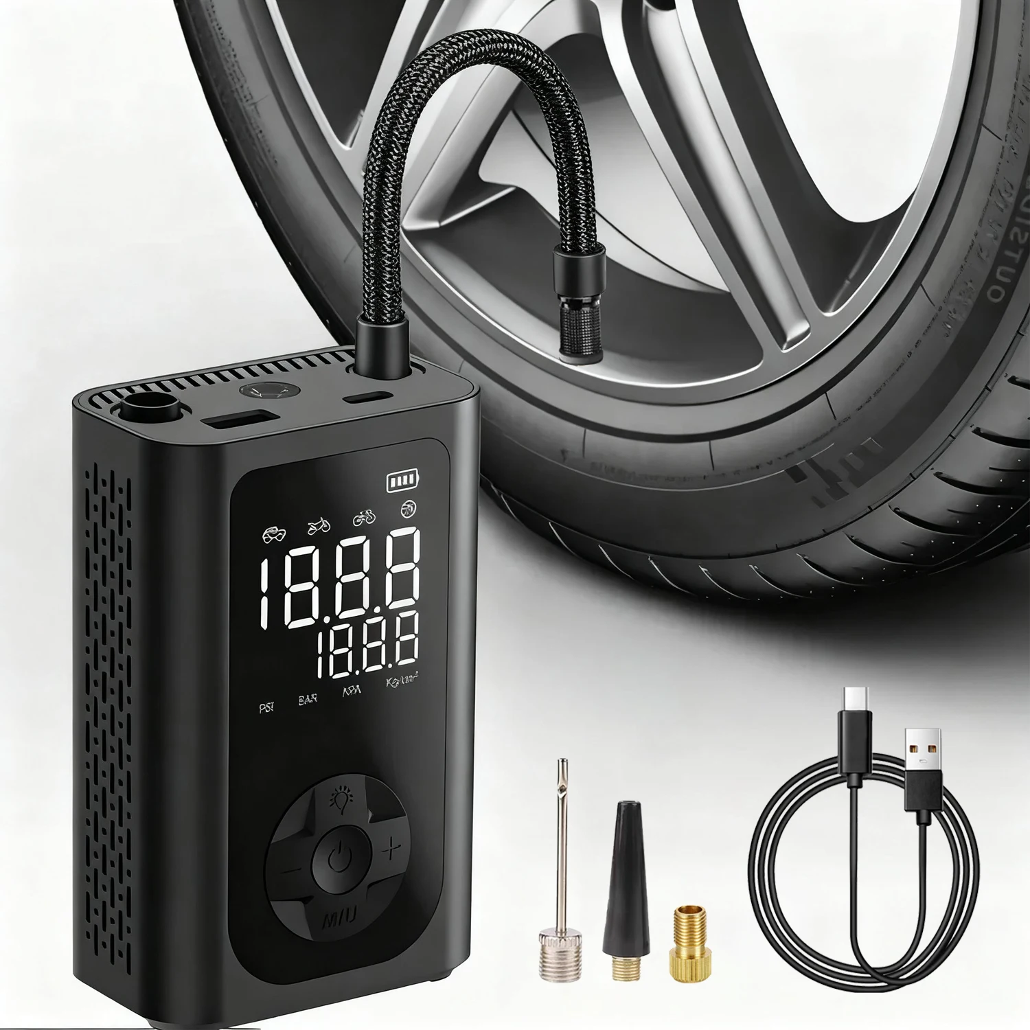 Portable 12V Wireless 150 PSI Car Tire Inflator Air Compressor Pump Emergency Light Power Bank CE Certified for Cars Bikes Balls
