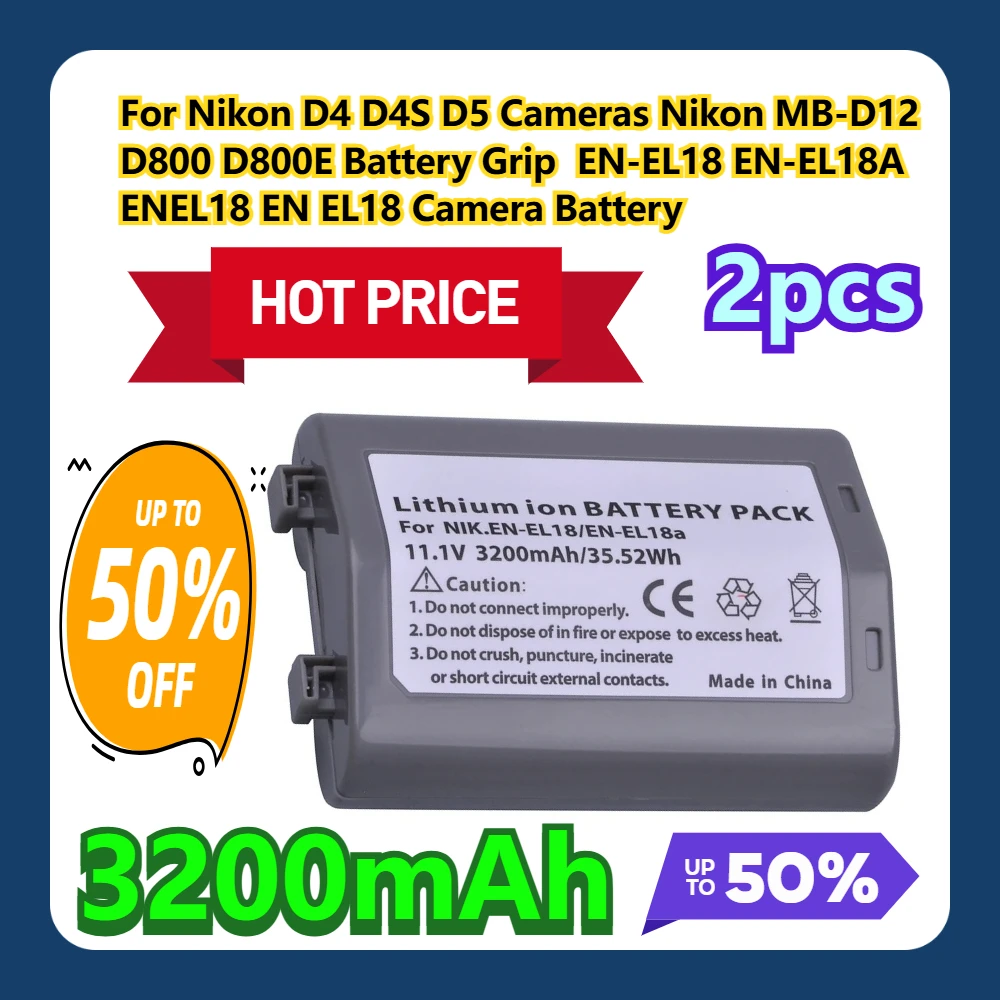 

For Nikon D4 D4S D5 Cameras Nikon MB-D12 D800 D800E Battery Grip 3200mAh EN-EL18 EN-EL18A ENEL18 EN EL18 Camera Battery