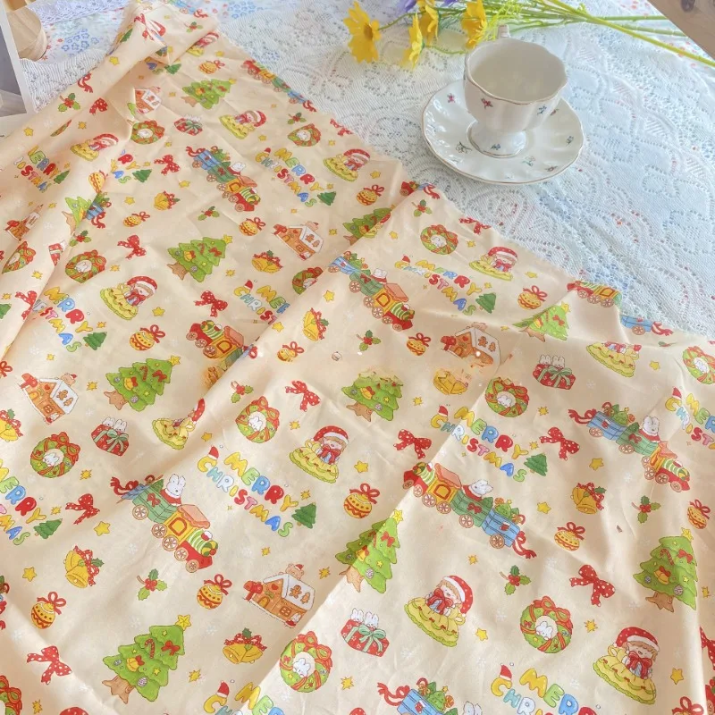 0.5/1/2 Yard Christmas Printed Fabric 100% Cotton Illustration Floral Cloth for Clothing, Parent-Child Outfits, Bags, DIY Crafts 2