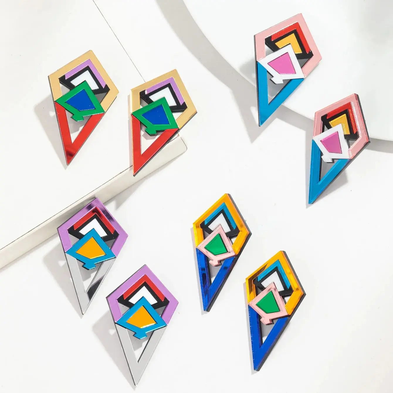 Fashion Acrylic Mirror Splicing Geometric Earrings for Women Hip Hop Exaggerated Abstract Earrings 2024 Jewelry