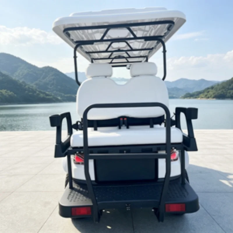 China Custom Electric Golf Cart 6 Passenger Golf Cart 4+2 Seater Club Car 14 Inch Tire Seat With Headrest Roof LED Light Strips