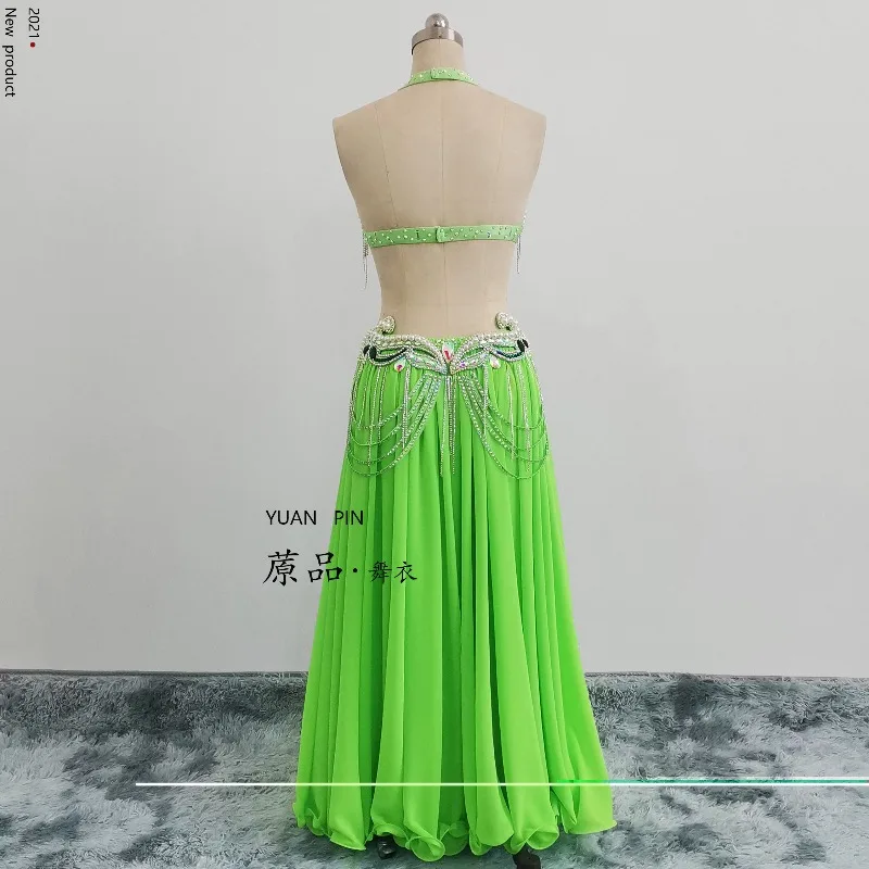 Customized Belly Dancewear Rhinestone Accessories Group Stage Suit Performance Costume Belly Dancing Bra Tassel Split Skirt Set