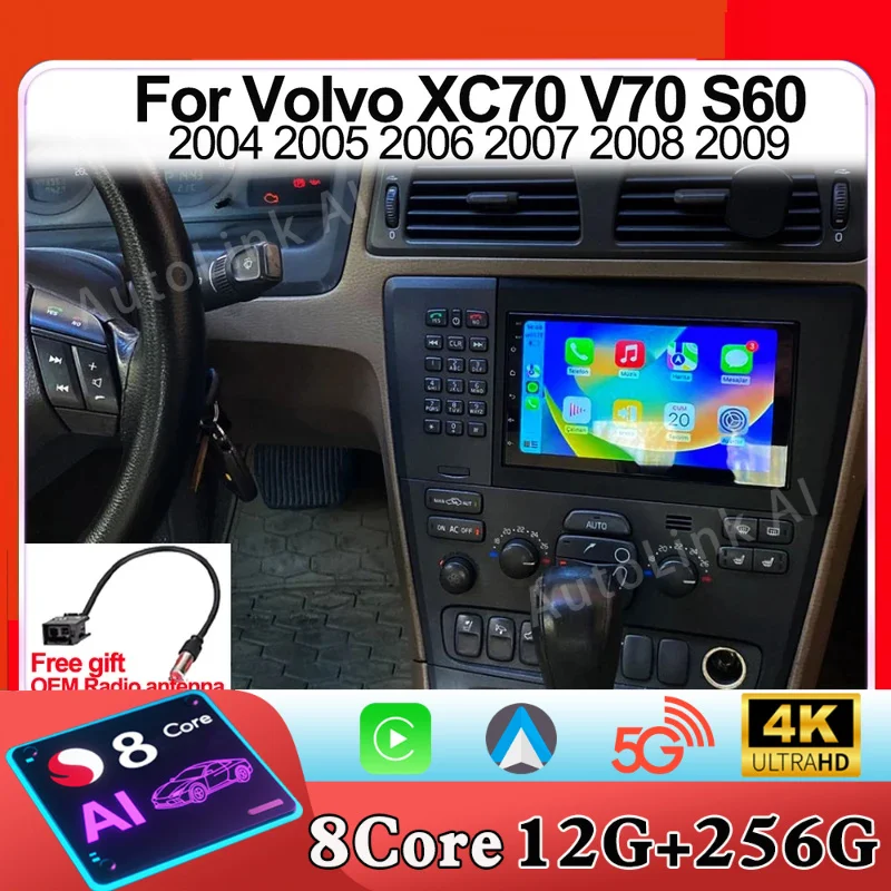 For Volvo XC70 V70 S60 2004 2005 2006 2007 2008 2009 Android 15 GPS Navigation Multimidia Player 2Din Touch Screen Bluetooth RDS