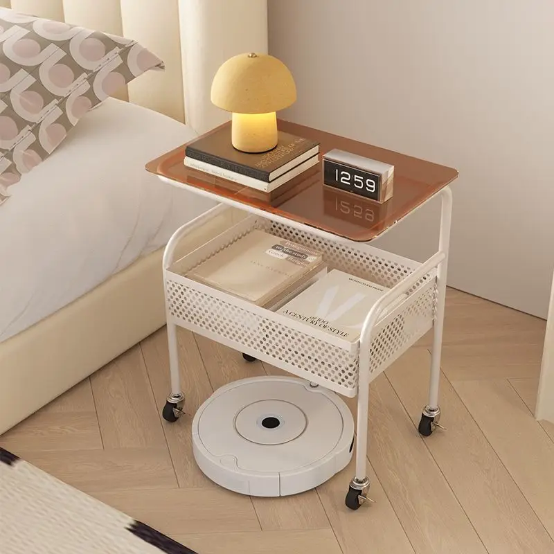 ss-Nordic Creative Bedroom Movable Bedside Table Living Room Home Storage Iron Bedside Rack By Trolley Coffee Tables Furniture