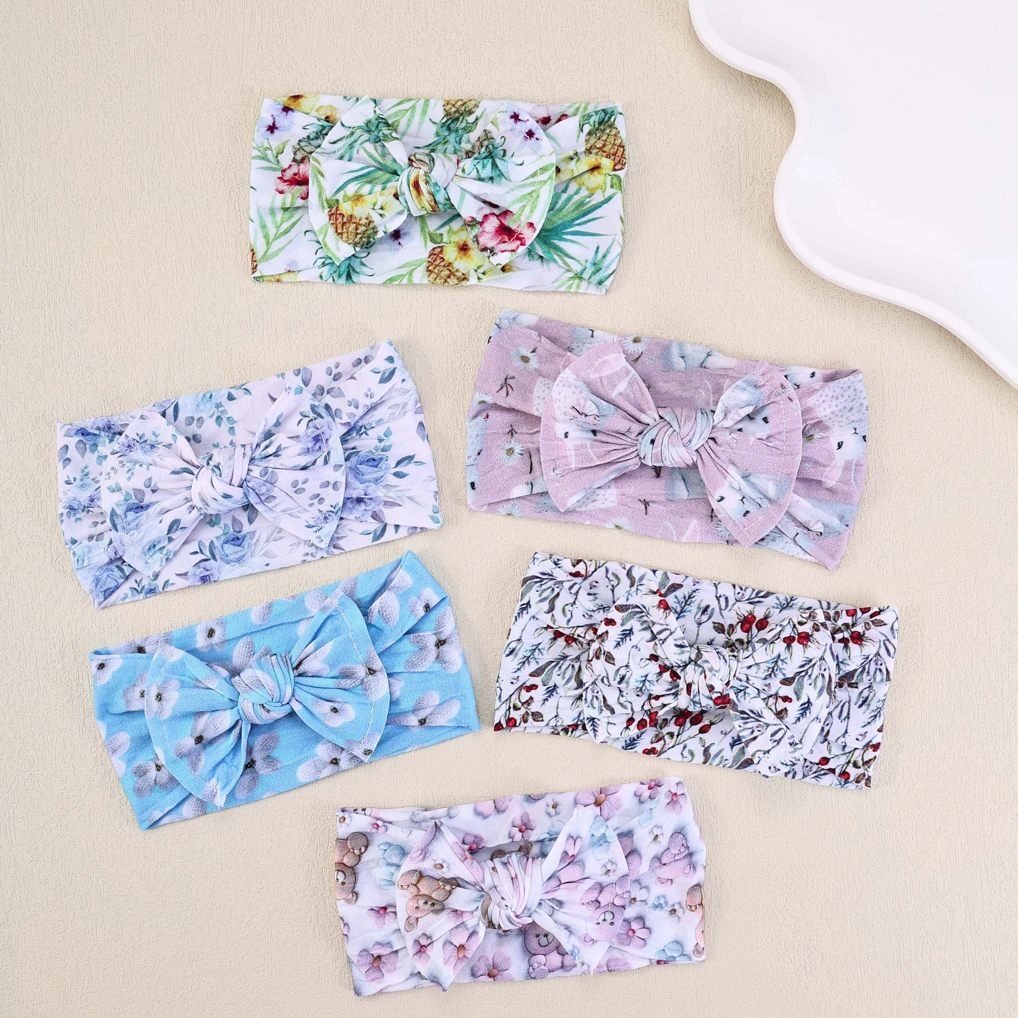 24pc Floral & Cartoon Print Nylon Headbands for Kids Girls Teddy & Bunny Easter Day Hair Accessories Baby Nylon Headband Pack