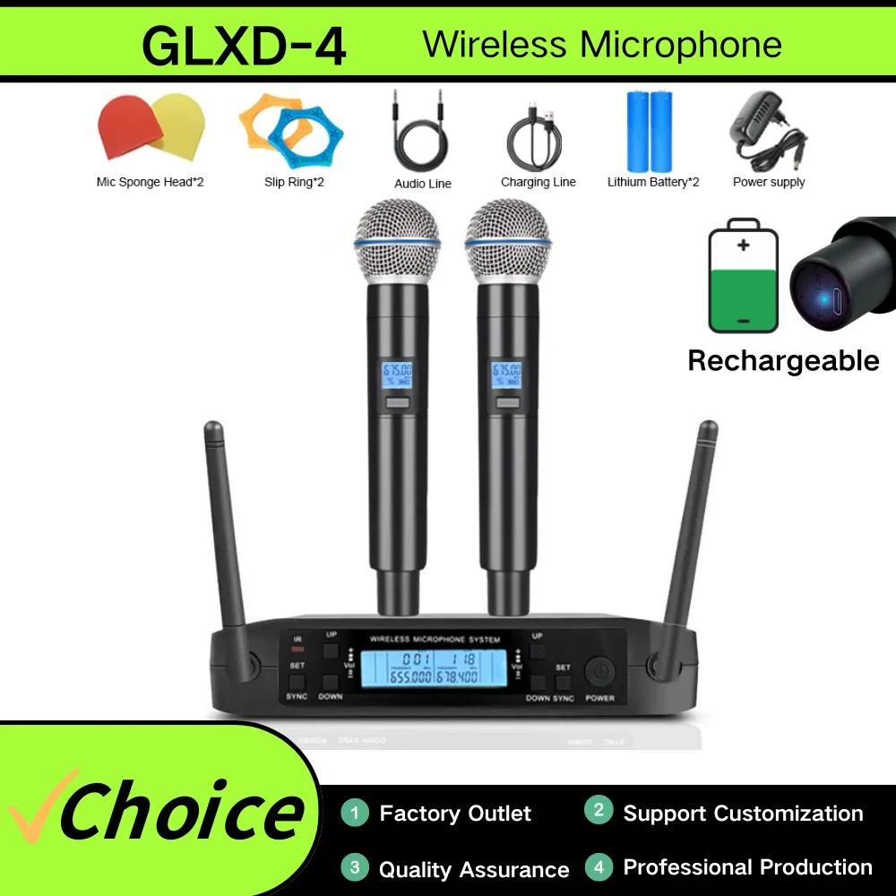 Microphone professionnel sans fil aste, GLXD4, performance sur scène, discours KTV, anti son de sifflement, nouveau
