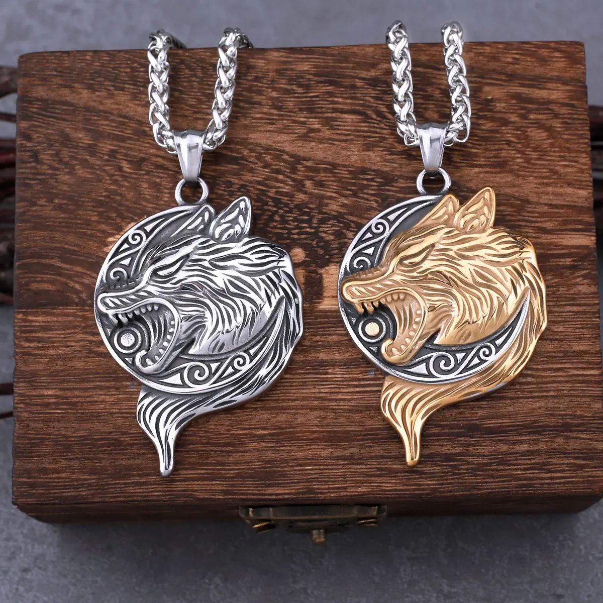 Vintage Vikings Odin Wolf Freki Necklace Men's Stainless Steel Sun Nordic Fashion Pendant Necklace Amulet punk Male Jewelry Gift