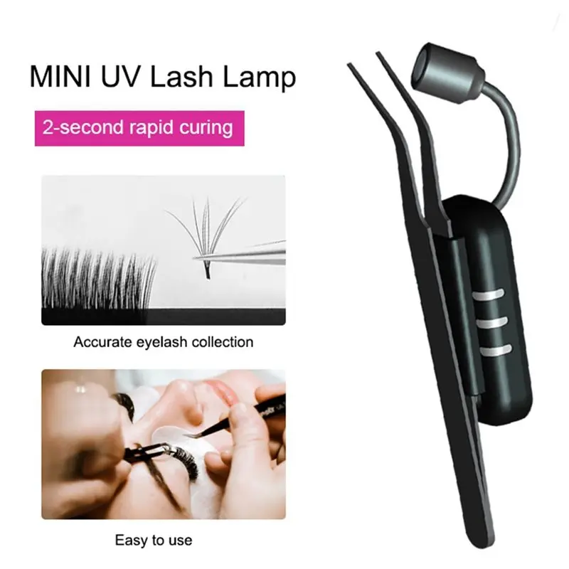 B17C Eyelash Tweezers With UV Light 1W LED Eyelash Tweezers Fast Curing Glue Light For Eyelash Extensions US Plug