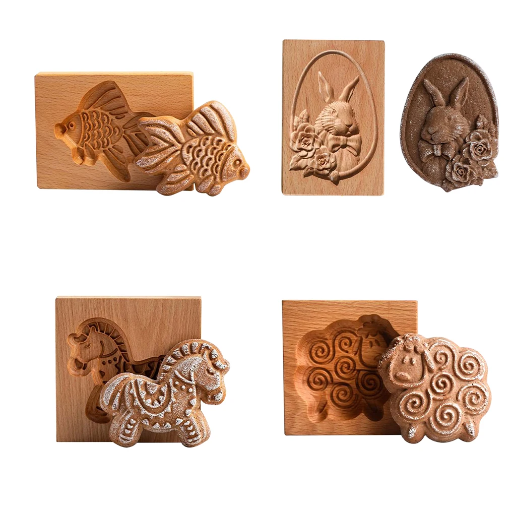 Animal Shape Gingerbread Cake Wooden Mold Biscuits DIY Natural Wood Mould Dessert Making Tool Baking Accessory Home Bakery