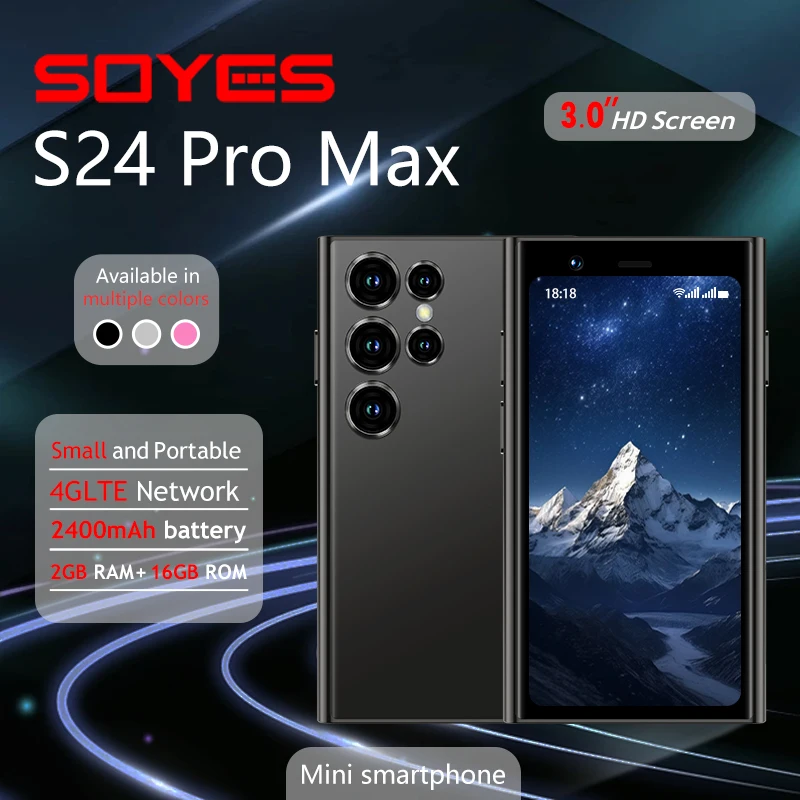 SOYES S24 Pro Max هاتف ذكي صغير 3.0 بوصة 4G شبكة الوجه فتح 2GB + 16GB 2400mAh بطاقة مزدوجة Play Store خيارات متعددة الألوان