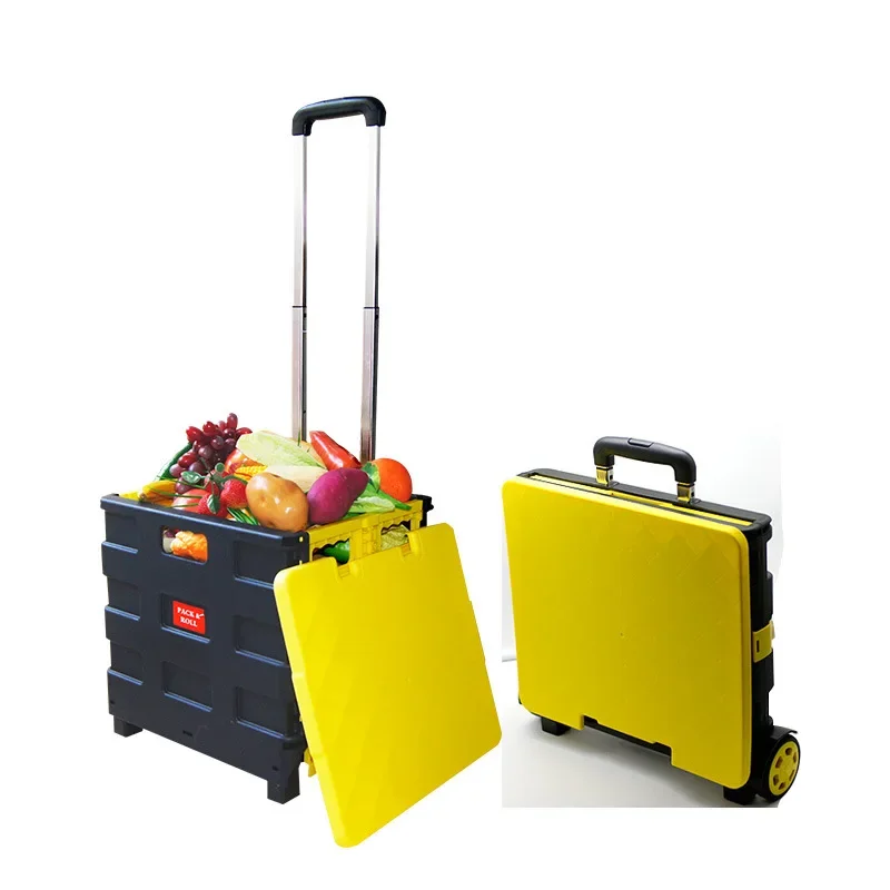 Hot Sale Supermarket Plastic Portable Foldable Luggage Cart Folding Shopping Trolley Shop Bags