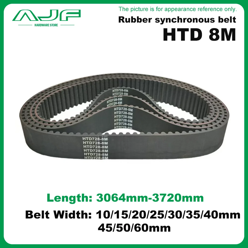 

HTD 8M Synchronous Belt Length: 3064mm~3720mm Width Of 10/15/20/25/30/35/40/45/50/60mm 8M High Torque Rubber Synchronous Belt