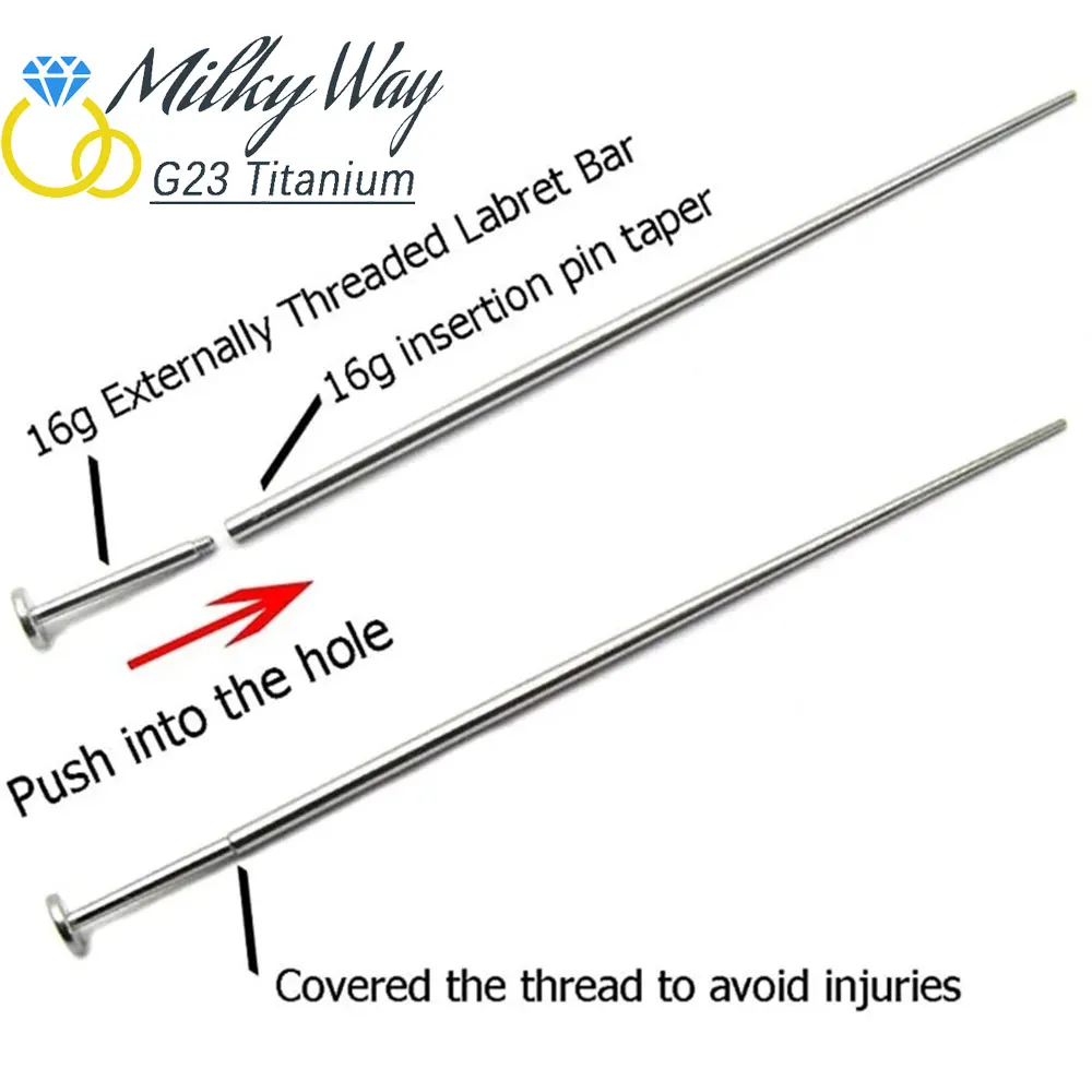 G23 alat tindik Titanium 14G/16G, alat tusuk 14G/16G untuk anting benang, panduan jarum tindik hidung untuk perhiasan alis bibir perut
