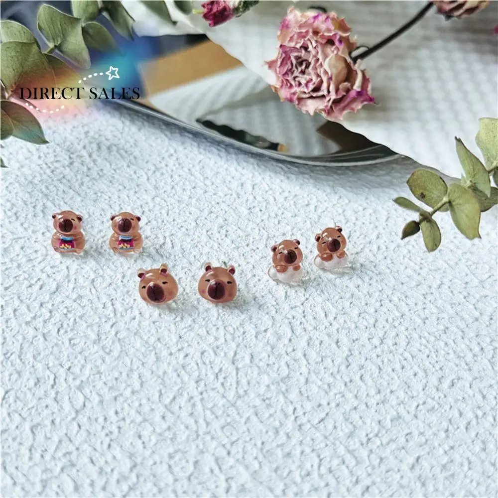 

Sweet Korean Style Capybara Stud Earring Transparent Handmade Mini Ear Studs Cartoon Jewelry Accessories Decoration