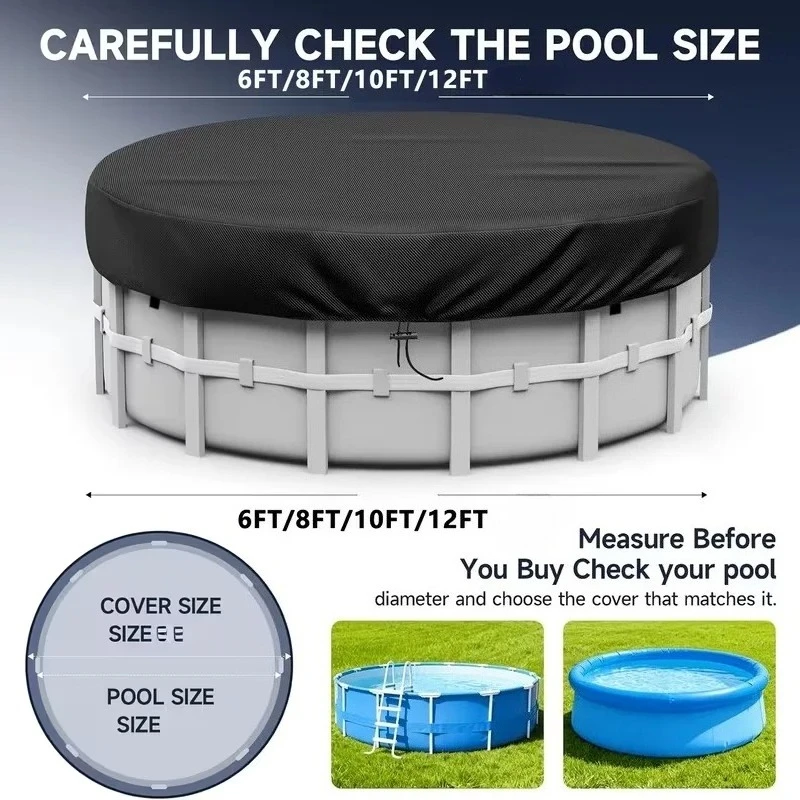 Waterproof Foldable Round Pool Cover Dustproof Insect-Proof Above-Ground Pool Dust Protection Ideal for Outdoor Swimming Pools