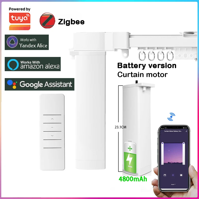 Latest Tuya Zigbee Electric Smart Curtain Motor with 4800mAh Battery Curtain rail electric cornice Track Support Alice Alexa