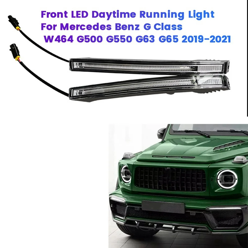 

A50I 1Pair Car Front LED Daytime Running Light For Mercedes Benz G Class W464 G500 G550 G63 G65 2019-2021 DRL Auxiliary Lamp