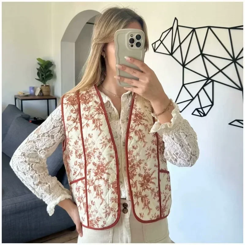 سترة مبطنة بخيط للنساء ، جاكيت قطن فضفاض ، ملابس كاجوال برقبة على شكل حرف V ، أزياء مطبوعة متعددة الألوان ، جديد ، الخريف والشتاء ، ، ، ، ،