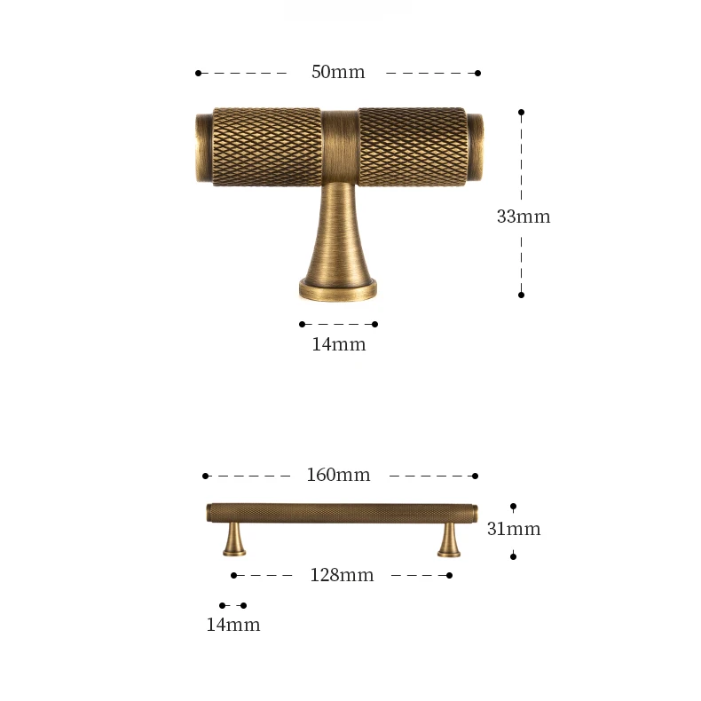 Santaya Solid Antique Brass Diamond-cut Cross Knurl Pattern Bronze Wardrobe Cabinet Handles T-bar Knobs Pitch 320mm Long Pull