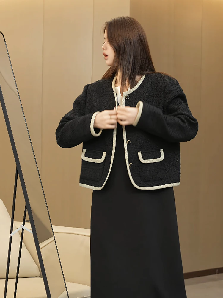 

Женская модная куртка больших размеров с эффектом похудения, свободного кроя, в стиле маленькой французской куртки, для осени